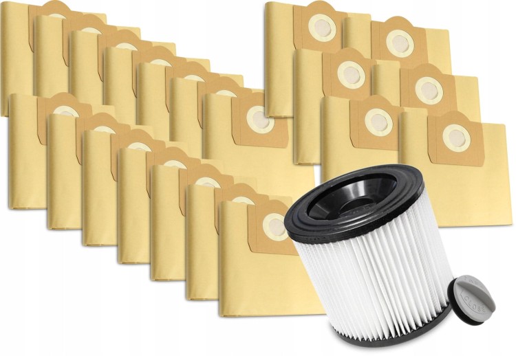 Zestaw 20x Worki + Filtr zmywalny do odkurzacza Karcher wd3 mv3