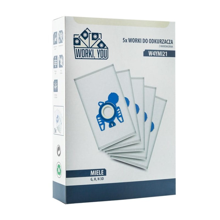 Worki do odkurzacza Miele Complete C3 i Classic C1 - Marka Worki4You w pudełku