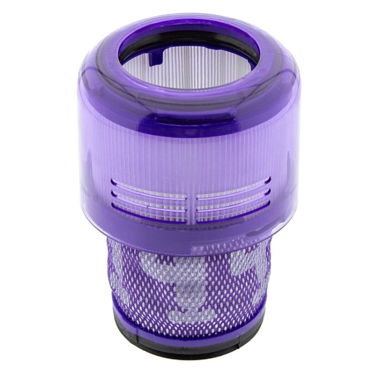 Górna część zmywalnego filtra do Dyson V12 Slim z widocznym fioletowym wykończeniem