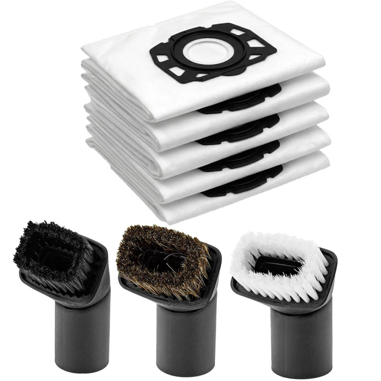Kompletny zestaw: 5 wytrzymałych worków z mikrofibry i 3 ssawki pędzle do odkurzaczy Karcher serii WD4, WD5 i WD6