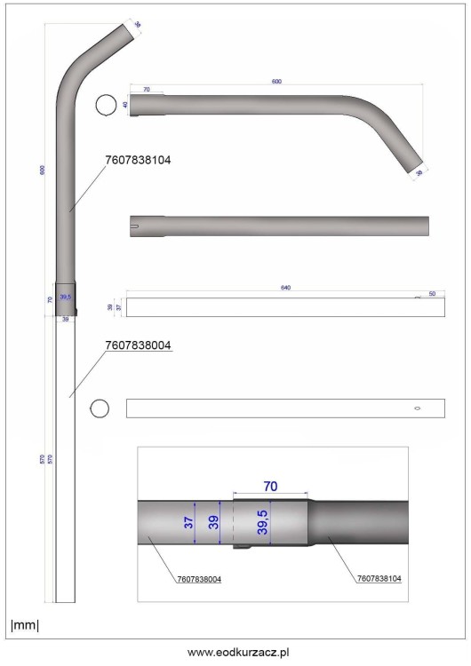 Rura Chromowana Wygięta dł.64cm