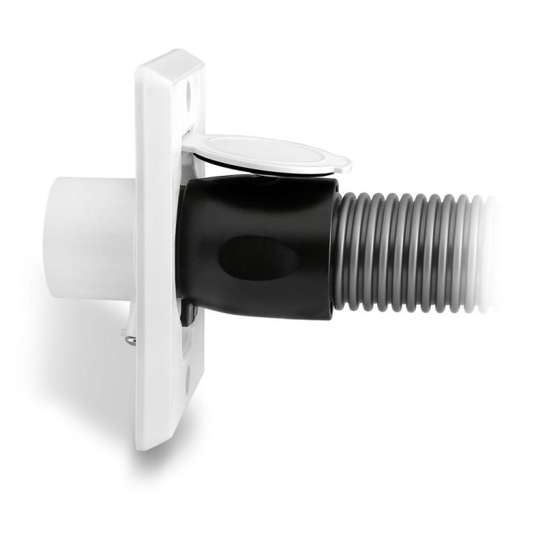 Końcówka węża ssącego (38 mm) Plastiflex wpięta w klasyczne gniazdo ścienne odkurzacza centralnego