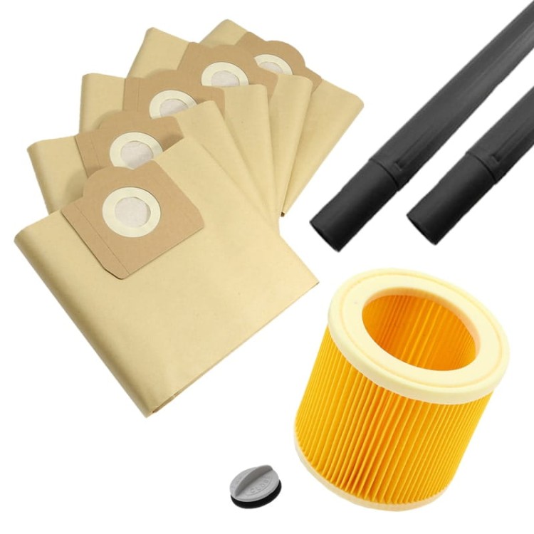 Kompletny zestaw części zamiennych do Karcher WD3 i MV3: 2 rury, filtr, 5 worków