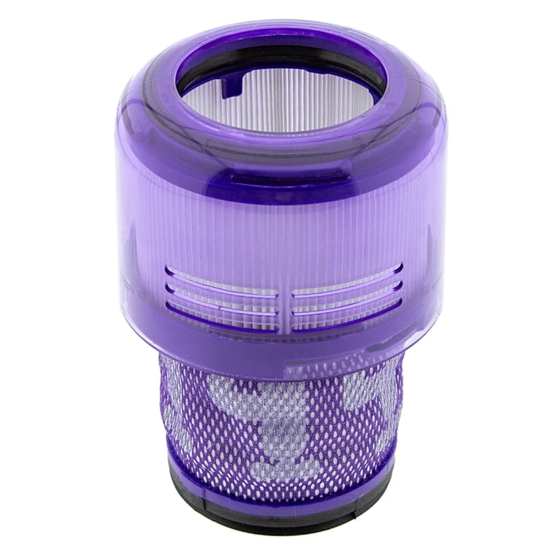 Górna część zmywalnego filtra do Dyson V12 Slim z widocznym fioletowym wykończeniem